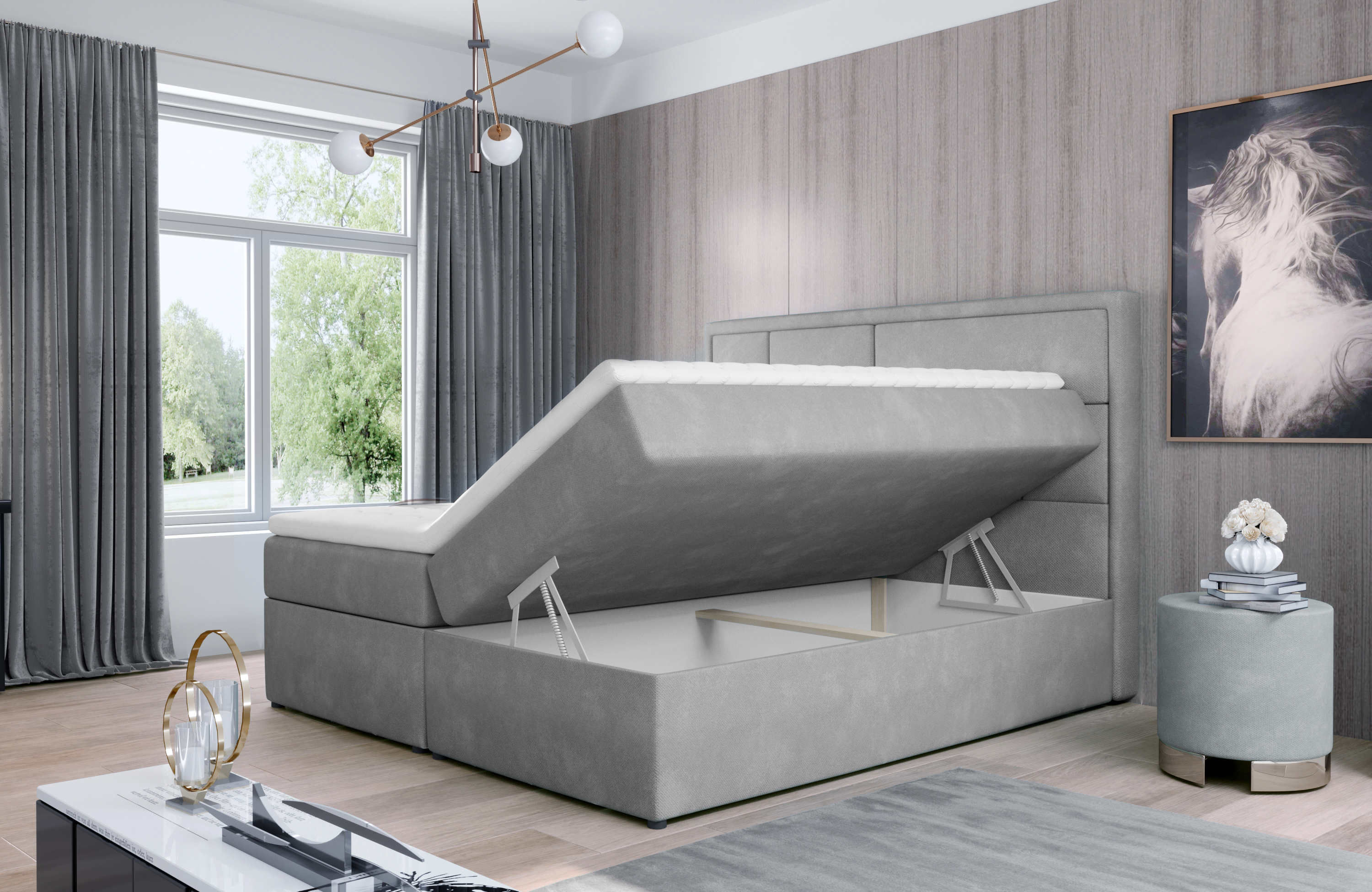 Čalouněná postel MERON, 140, 160, 180 x 200 cm, úložný prostor